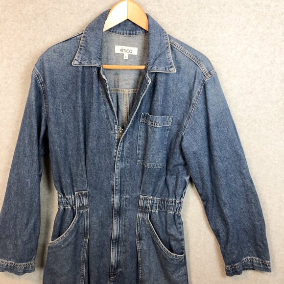 Etica Zeta Denim Long Sleeve Zip Up Jumpsuit Size Large - Picture 4 of 8